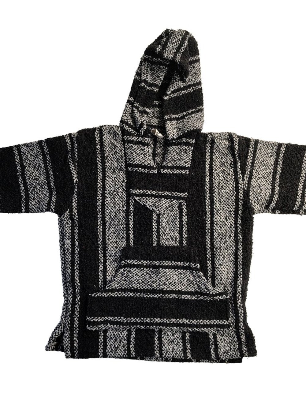 This Boy's Small Black & White Authentic Woven Poncho Hoodie